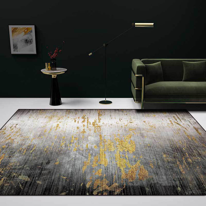 Lisslune | Creative Abstract Area Rug Black and Gold Contemporary Rug Polyester Washable Non-Slip Back Carpet for Living Room