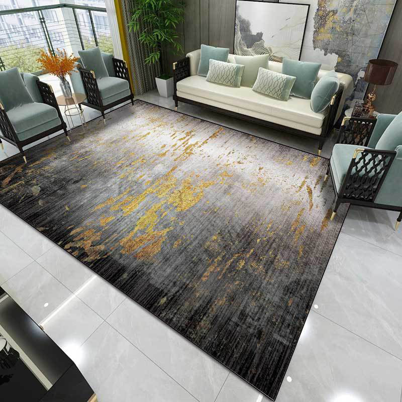 Lisslune | Creative Abstract Area Rug Black and Gold Contemporary Rug Polyester Washable Non-Slip Back Carpet for Living Room