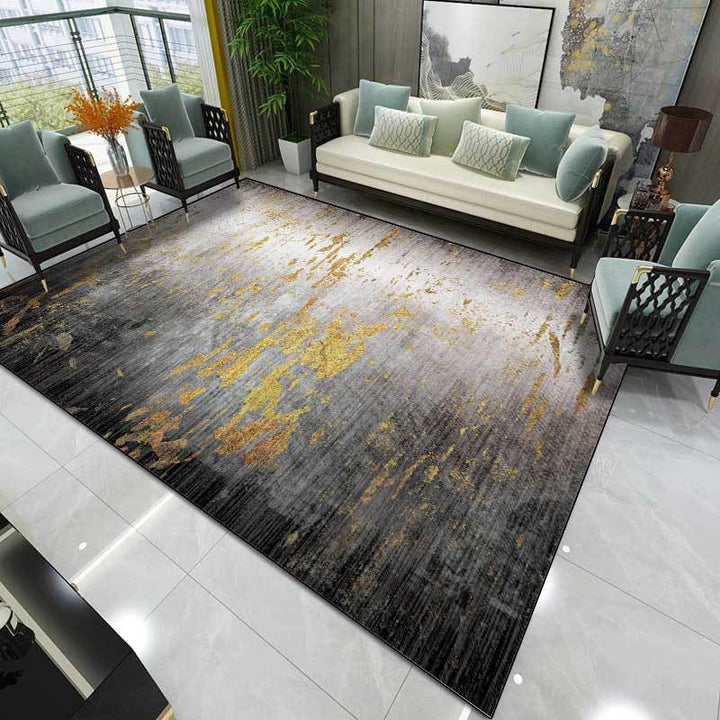 Lisslune | Creative Abstract Area Rug Black and Gold Contemporary Rug Polyester Washable Non-Slip Back Carpet for Living Room