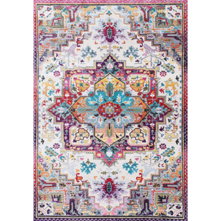 Lisslune | Oriental Moroccan rug in pink medallion floral pattern rug polyester non-slip washable rug for home decoration