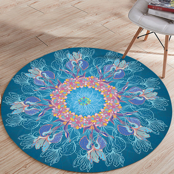 Lisslune | Mediterranean Botanical Floral Pattern Rug Blue Flannel Rug Machine Washable Non-Slip Rug for Bedroom