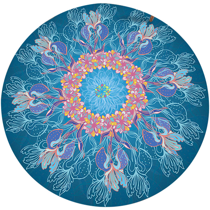 Lisslune | Mediterranean Botanical Floral Pattern Rug Blue Flannel Rug Machine Washable Non-Slip Rug for Bedroom