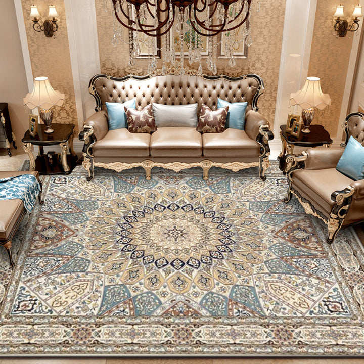 Lisslune | Mediterranean Moroccan Carpet in Brown Medallion Irregular Shape Pattern Rug Polyester Non-Slip Rug for Home Decor