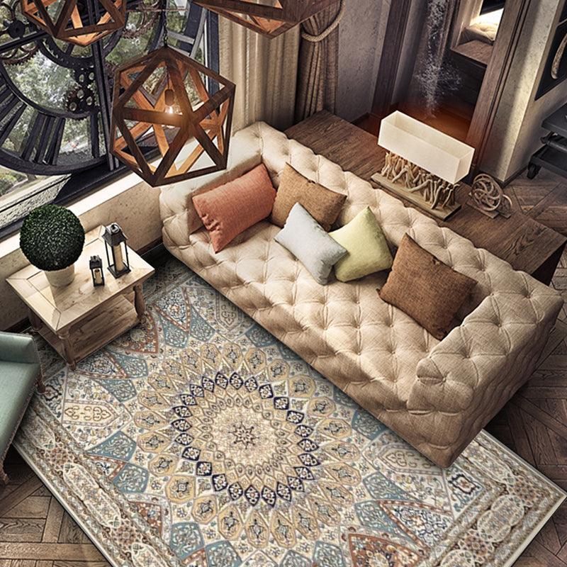 Lisslune | Mediterranean Moroccan Carpet in Brown Medallion Irregular Shape Pattern Rug Polyester Non-Slip Rug for Home Decor