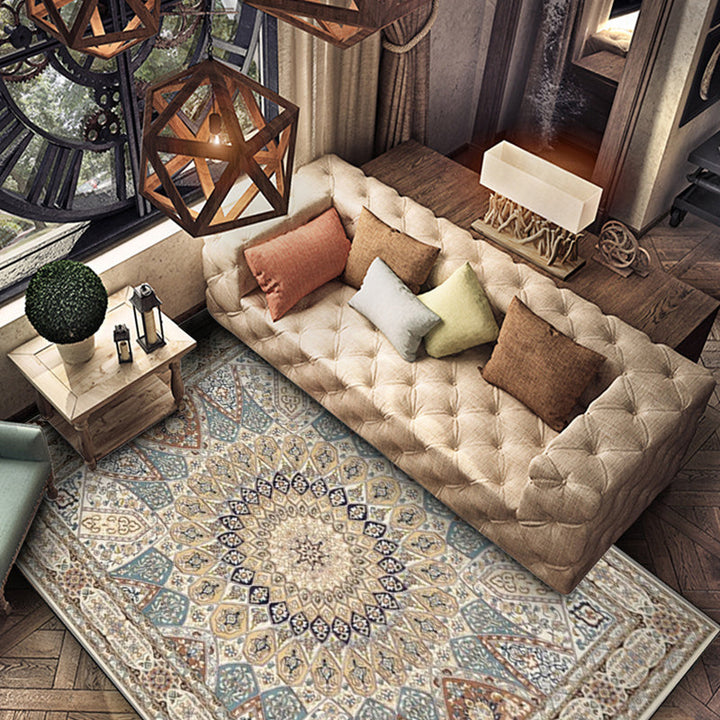 Lisslune | Mediterranean Moroccan Carpet in Brown Medallion Irregular Shape Pattern Rug Polyester Non-Slip Rug for Home Decor
