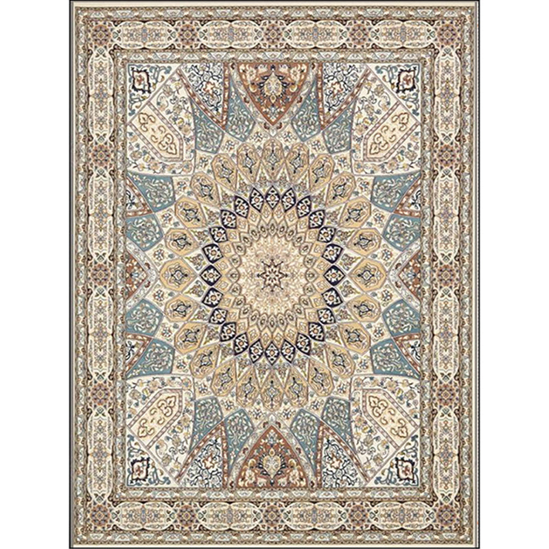 Lisslune | Mediterranean Moroccan Carpet in Brown Medallion Irregular Shape Pattern Rug Polyester Non-Slip Rug for Home Decor