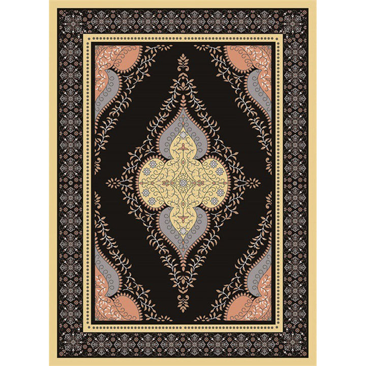 Lisslune | Persian Moroccan rug in black medallion leaf-shaped flower pattern rug polyester anti-slip rug for home decor