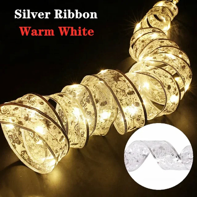 Lisslune | Christmas ribbon fairy lights Christmas decoration DIY bows lights tree ornament for home 2023 Christmas ornament New Year Navidad