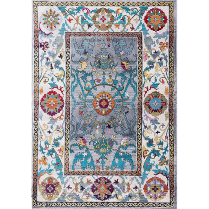 Lisslune | Blue and Brown Bedroom Rug Moroccan Medallion Floral Vine Pattern Rug Polyester Non-Slip Pet-Friendly Rug