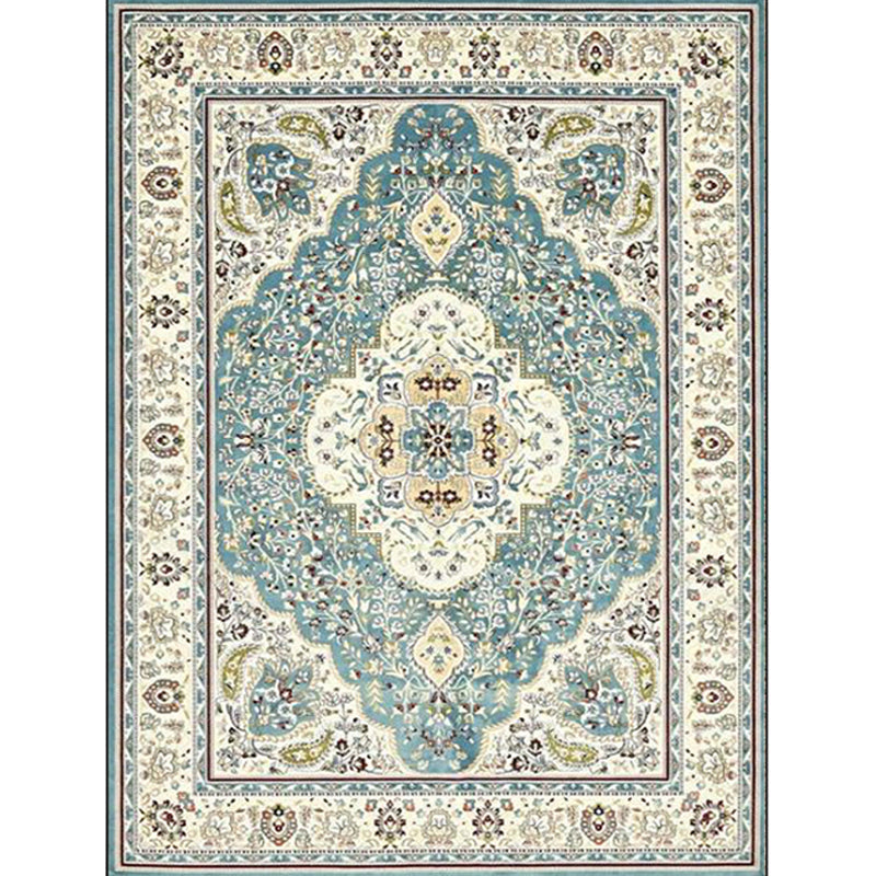 Lisslune | Moroccan Living Room Rug in Teal Medallion Floral Pattern Rug Polyester Non-Slip Stain Resistant Area Rug