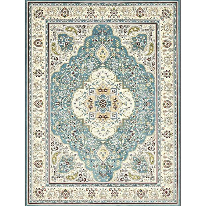 Lisslune | Moroccan Living Room Rug in Teal Medallion Floral Pattern Rug Polyester Non-Slip Stain Resistant Area Rug
