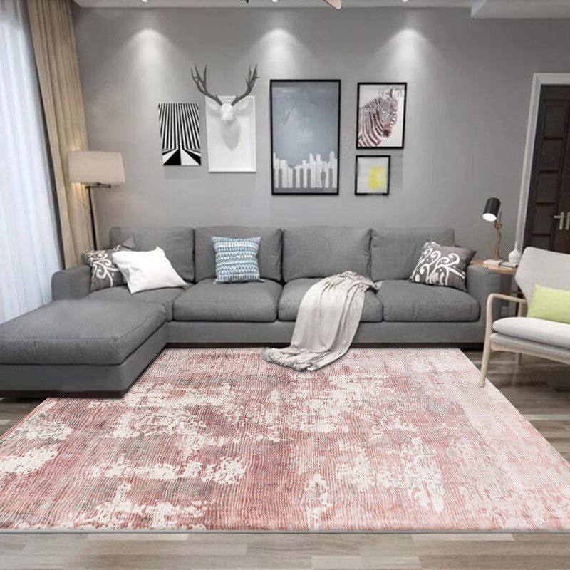 Lisslune | Green and Pink Modern Rug Polyester Abstract Rug Washable Non-Slip Back Floor Carpet for Living Room