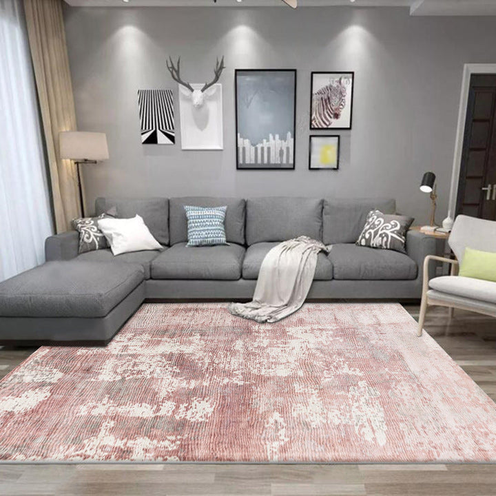 Lisslune | Green and Pink Modern Rug Polyester Abstract Rug Washable Non-Slip Back Floor Carpet for Living Room