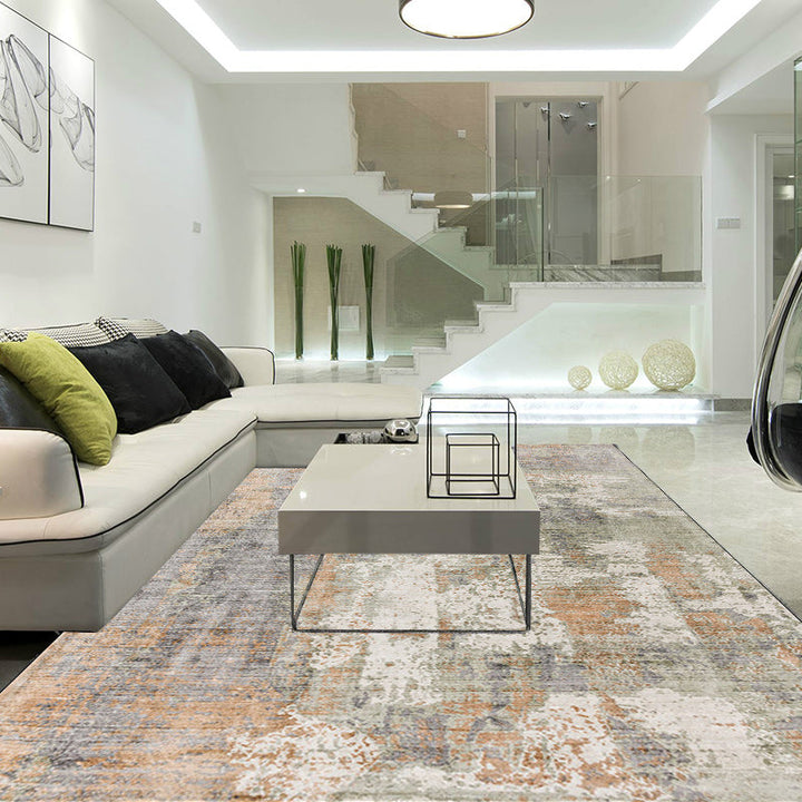 Lisslune | Green and Pink Modern Rug Polyester Abstract Rug Washable Non-Slip Back Floor Carpet for Living Room