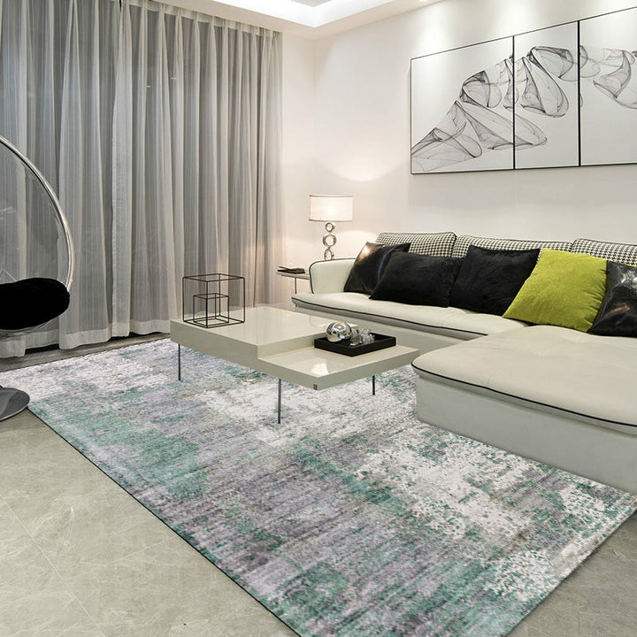 Lisslune | Green and Pink Modern Rug Polyester Abstract Rug Washable Non-Slip Back Floor Carpet for Living Room