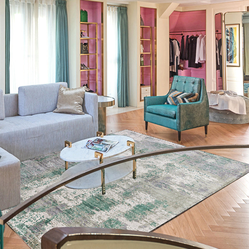 Lisslune | Green and Pink Modern Rug Polyester Abstract Rug Washable Non-Slip Back Floor Carpet for Living Room