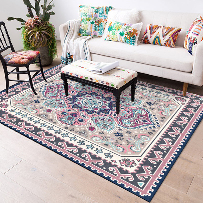 Lisslune | Persian Moroccan carpet in purple medallion paisley flower pattern carpet polyester non-slip carpet for home decor
