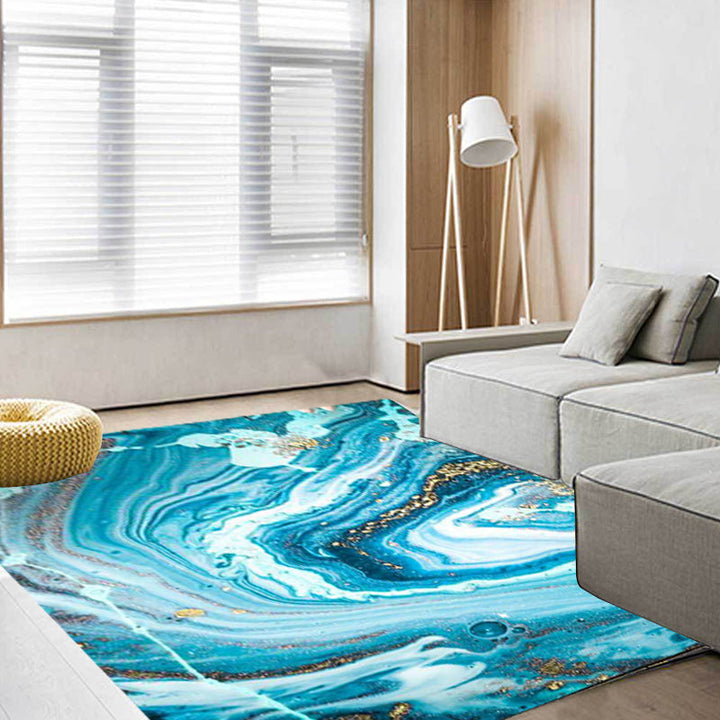 Lisslune | Funky Marble Pattern Rug Blue Modern Rug Polyester Washable Non-Slip Back Area Rug for Bedroom