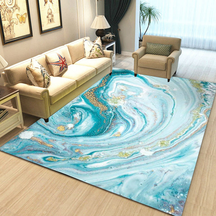 Lisslune | Funky Marble Pattern Rug Blue Modern Rug Polyester Washable Non-Slip Back Area Rug for Bedroom