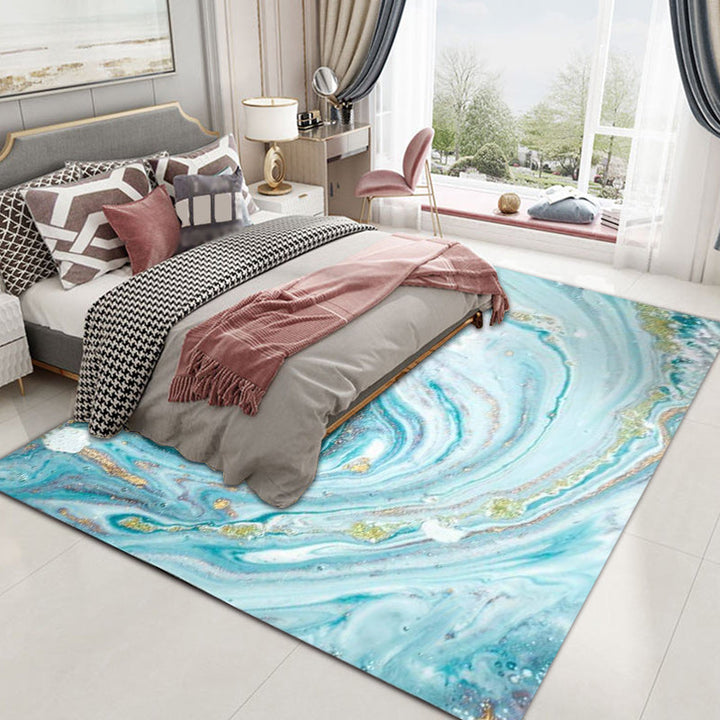 Lisslune | Funky Marble Pattern Rug Blue Modern Rug Polyester Washable Non-Slip Back Area Rug for Bedroom