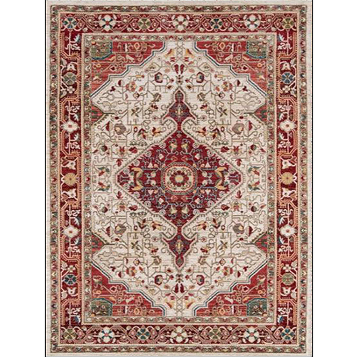 Lisslune | Moroccan Living Room Rug in Red Medallion Flower Pattern Rug Polyester Non-Slip Pet-Friendly Area Rug