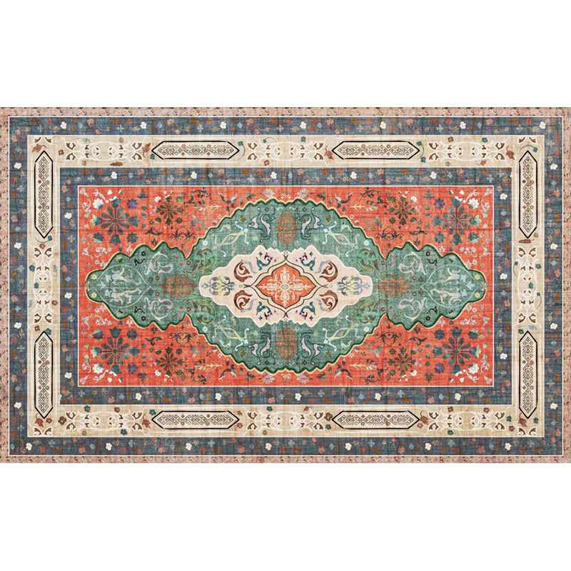 Lisslune | Persian Moroccan rug with orange medallion flower pattern rug polyester washable non-slip rug for home decor