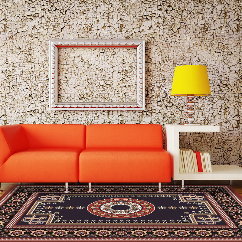 Lisslune | Moroccan Living Room Rug in Brown Medallion Flower Pattern Carpet Polyester Non-slip Washable Rug