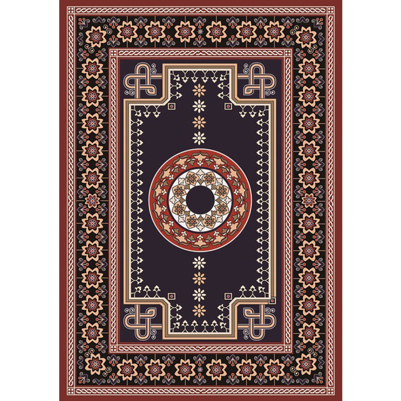 Lisslune | Moroccan Living Room Rug in Brown Medallion Flower Pattern Carpet Polyester Non-slip Washable Rug