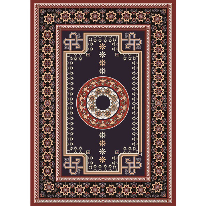 Lisslune | Moroccan Living Room Rug in Brown Medallion Flower Pattern Carpet Polyester Non-slip Washable Rug