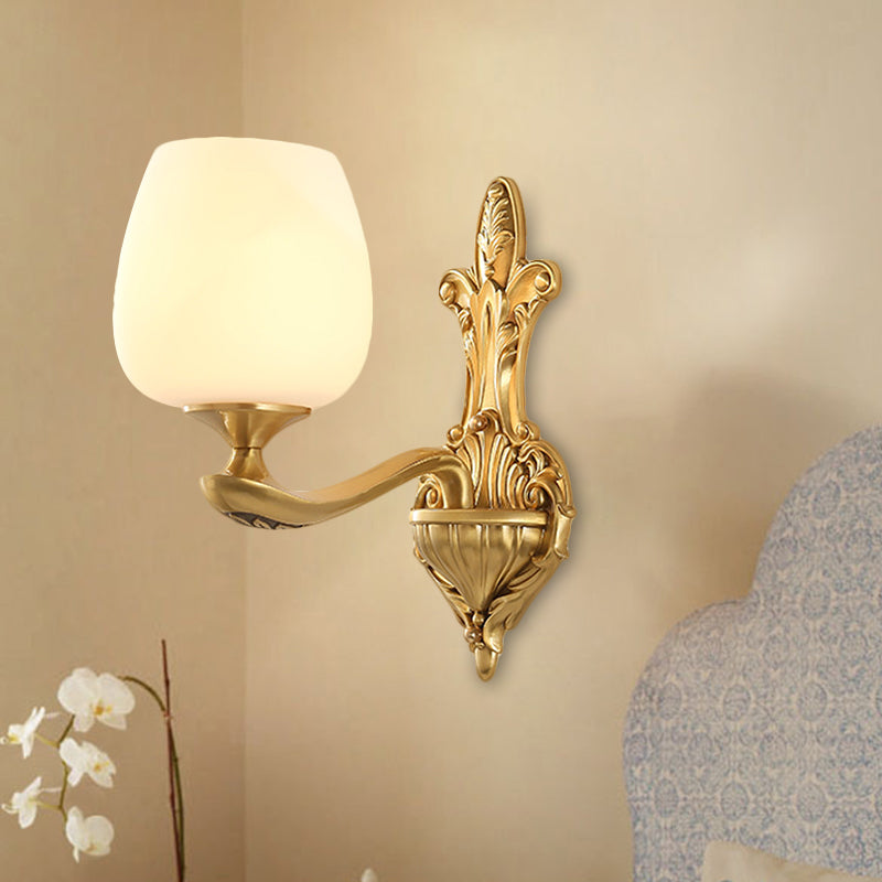 Skørter | Brass 1/2-Light Country Cream Glass Cup Shape Wall Lighting Fixture for Bedroom