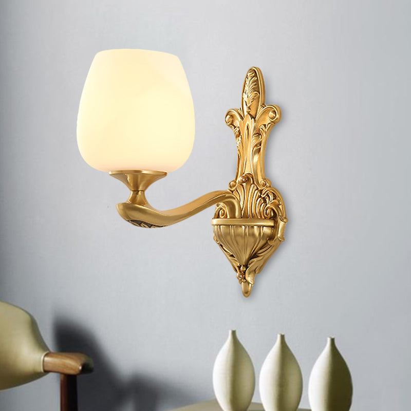 Skørter | Brass 1/2-Light Country Cream Glass Cup Shape Wall Lighting Fixture for Bedroom
