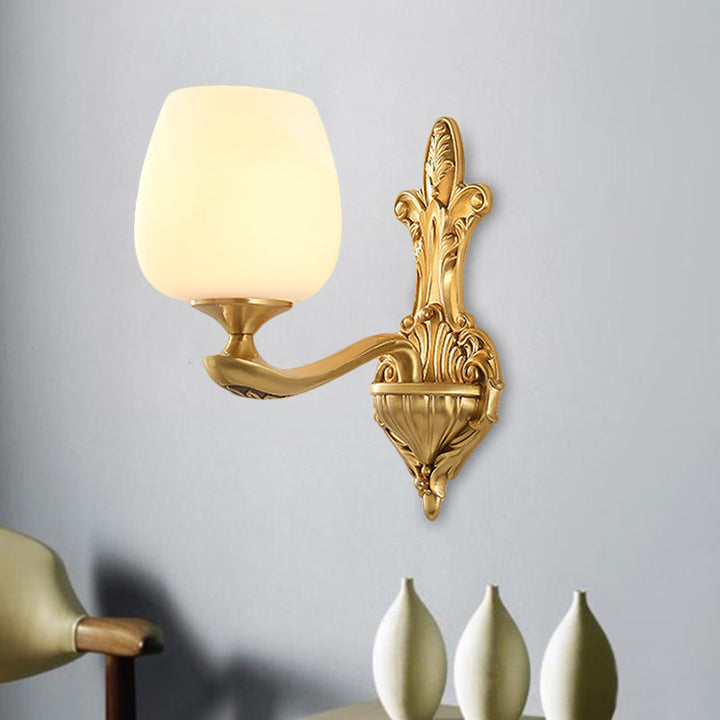 Skørter | Brass 1/2-Light Country Cream Glass Cup Shape Wall Lighting Fixture for Bedroom