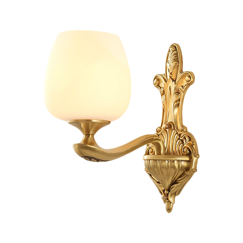 Skørter | Brass 1/2-Light Country Cream Glass Cup Shape Wall Lighting Fixture for Bedroom