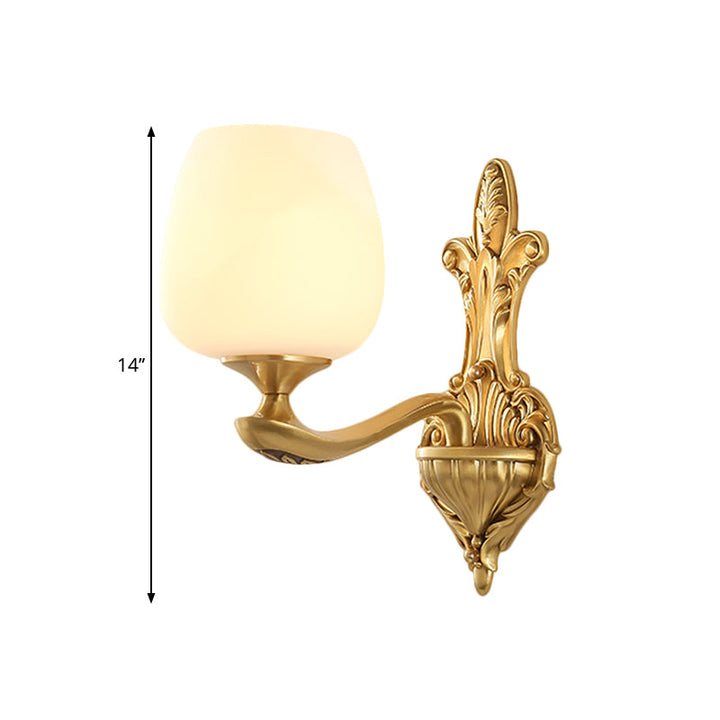 Skørter | Brass 1/2-Light Country Cream Glass Cup Shape Wall Lighting Fixture for Bedroom