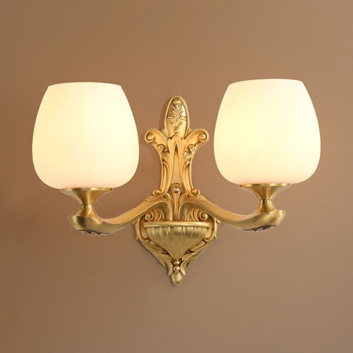 Skørter | Brass 1/2-Light Country Cream Glass Cup Shape Wall Lighting Fixture for Bedroom