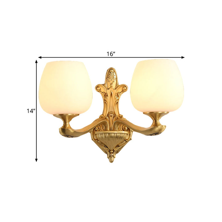 Skørter | Brass 1/2-Light Country Cream Glass Cup Shape Wall Lighting Fixture for Bedroom