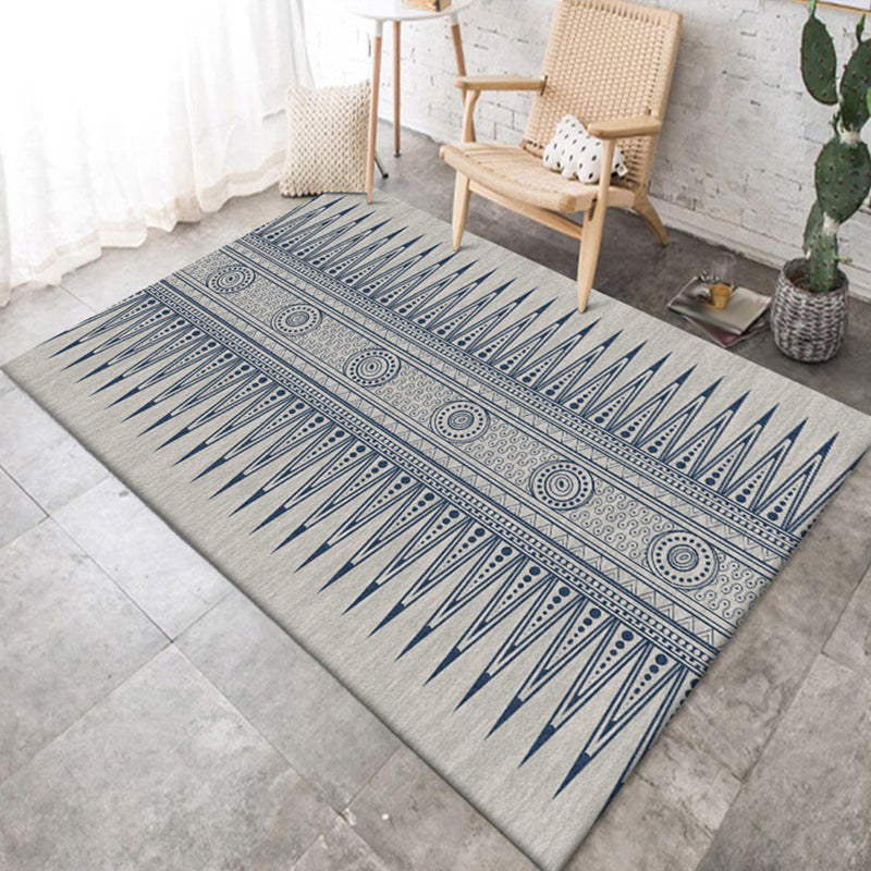 Lisslune | Southwest Living Room Rug in Gray Tribal Triangle Circle Pattern Rug Polyester Non-Slip Pet Friendly Area Rug