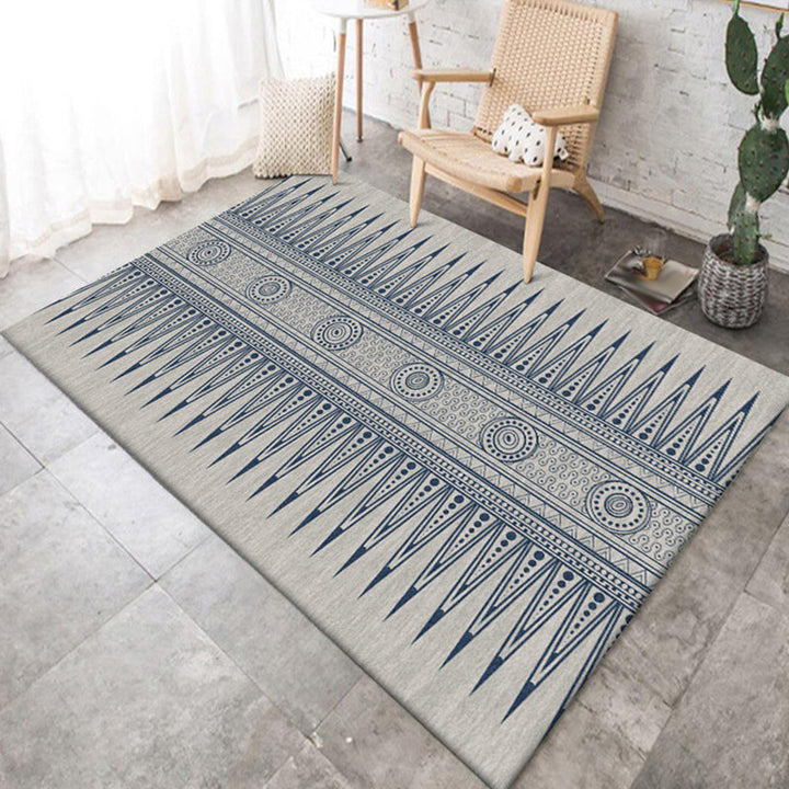 Lisslune | Southwest Living Room Rug in Gray Tribal Triangle Circle Pattern Rug Polyester Non-Slip Pet Friendly Area Rug