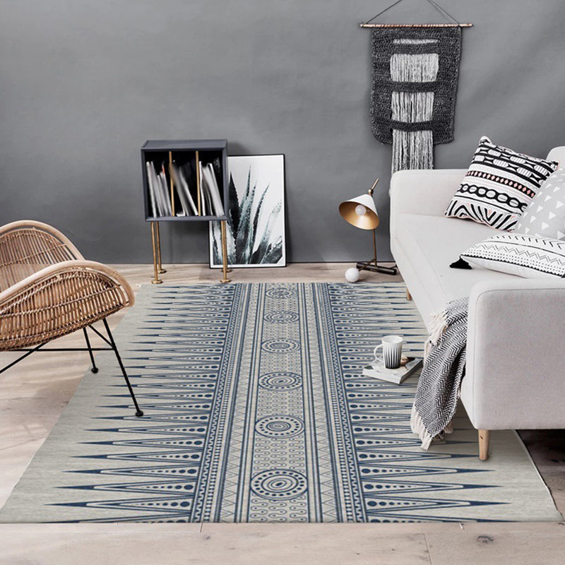 Lisslune | Southwest Living Room Rug in Gray Tribal Triangle Circle Pattern Rug Polyester Non-Slip Pet Friendly Area Rug
