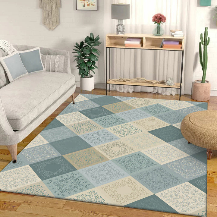 Lisslune | Eastern Moroccan rug in yellow and green checked pattern rug polyester non-slip backing rug for home decor