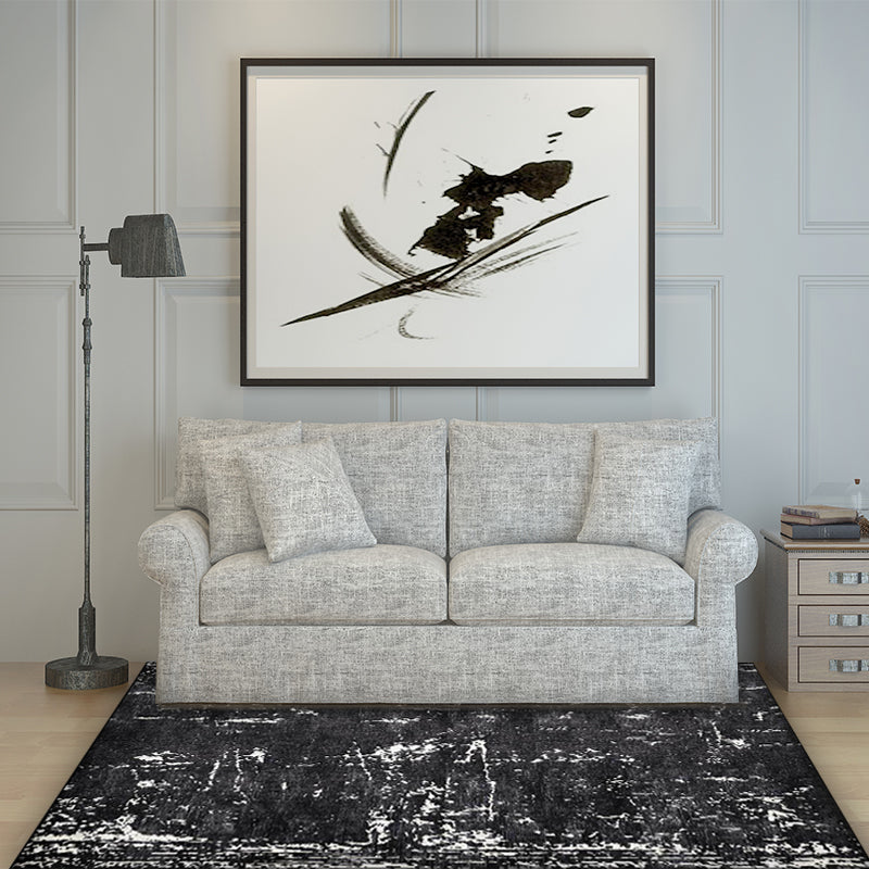 Lisslune | Black Industrial Floor Rug Polyester Abstract Rug Washable Non-Slip Underlay Flooring for Living Room