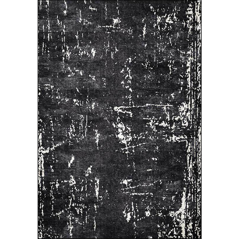 Lisslune | Black Industrial Floor Rug Polyester Abstract Rug Washable Non-Slip Underlay Flooring for Living Room