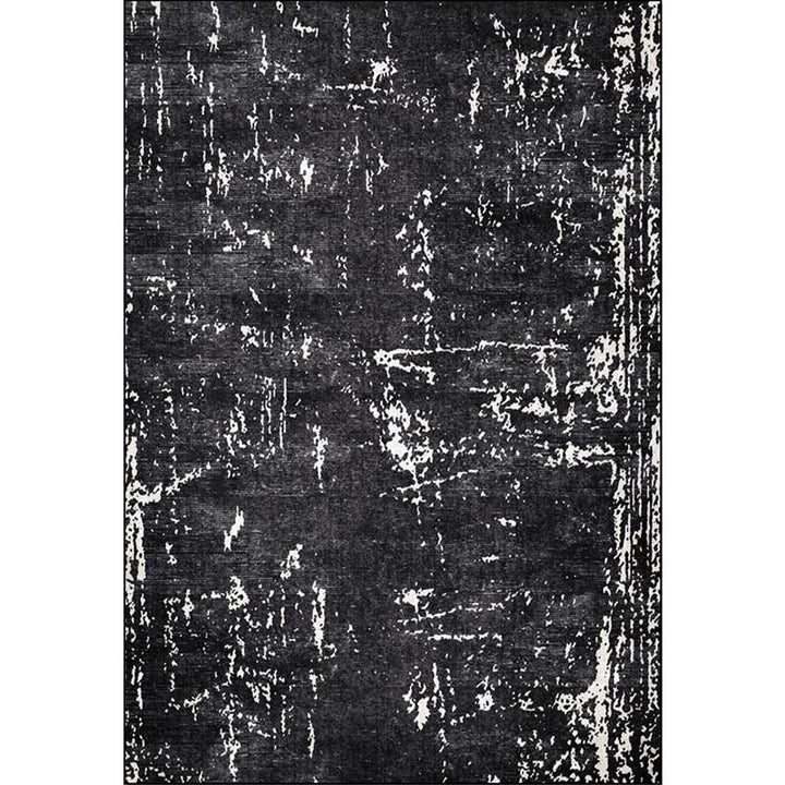 Lisslune | Black Industrial Floor Rug Polyester Abstract Rug Washable Non-Slip Underlay Flooring for Living Room
