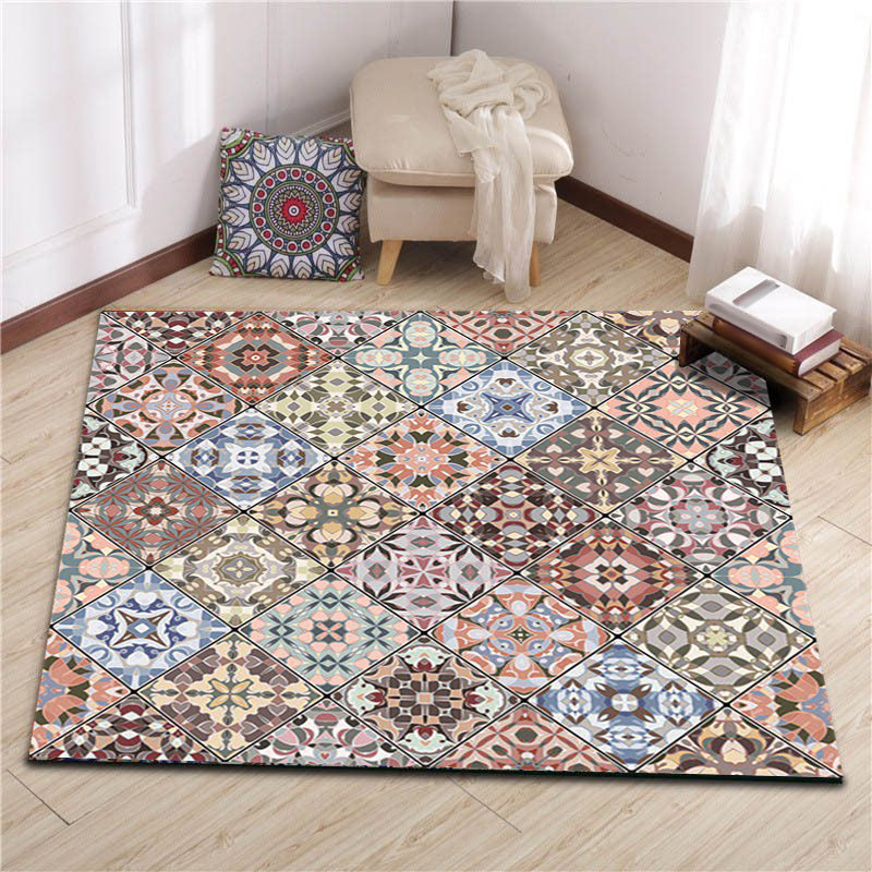 Lisslune | American Moroccan carpet in pink diamond geometric floral pattern carpet polyester non-slip carpet for home decor