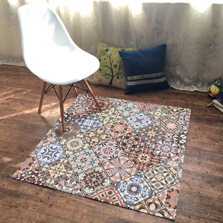 Lisslune | American Moroccan carpet in pink diamond geometric floral pattern carpet polyester non-slip carpet for home decor