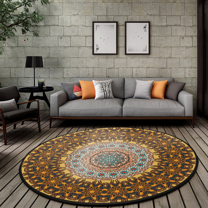 Lisslune | Moroccan living room rug with brown flower circle print rug polyester non-slip machine washable rug