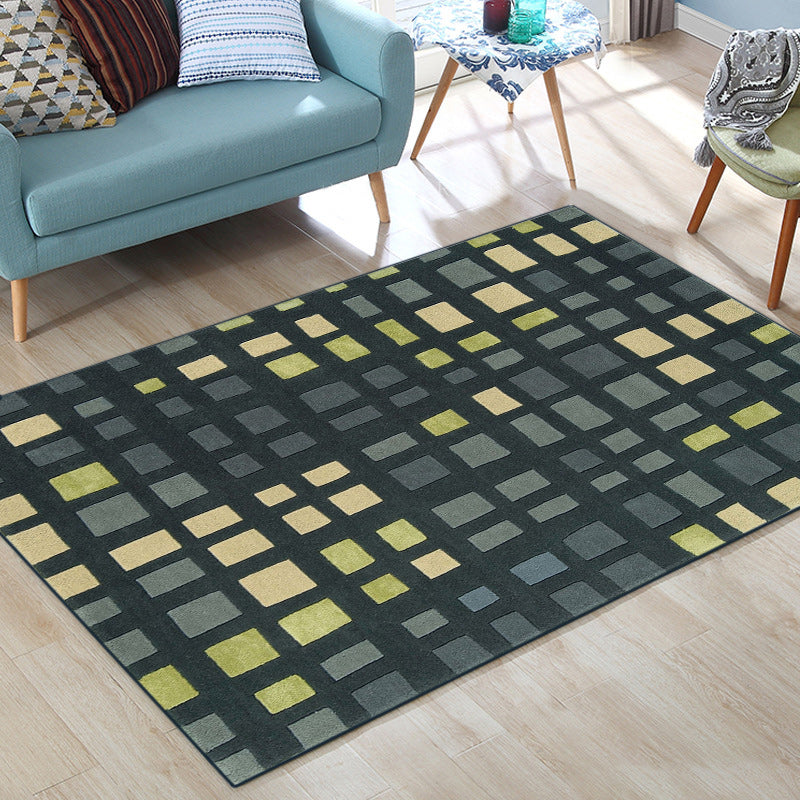 Lisslune | Simple novelty carpet in green checkered pattern Carpet Polyester Non-slip Stain-resistant rug for home decoration