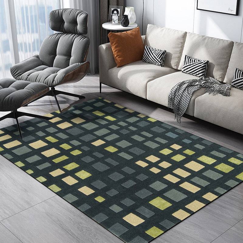 Lisslune | Simple novelty carpet in green checkered pattern Carpet Polyester Non-slip Stain-resistant rug for home decoration