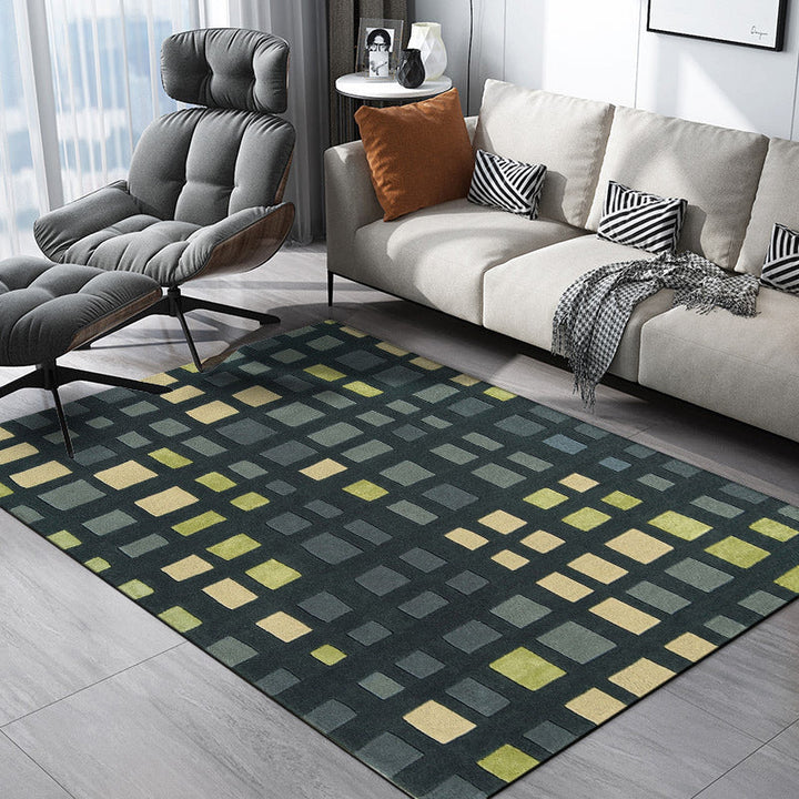 Lisslune | Simple novelty carpet in green checkered pattern Carpet Polyester Non-slip Stain-resistant rug for home decoration