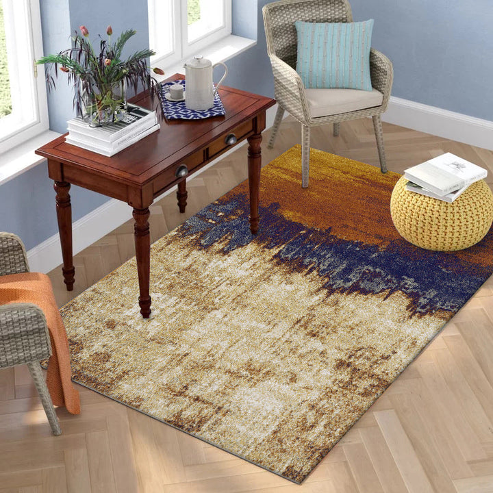 Lisslune | Brown industrial carpet Polyester oil painting print carpet washable non-slip backing carpet for the living room